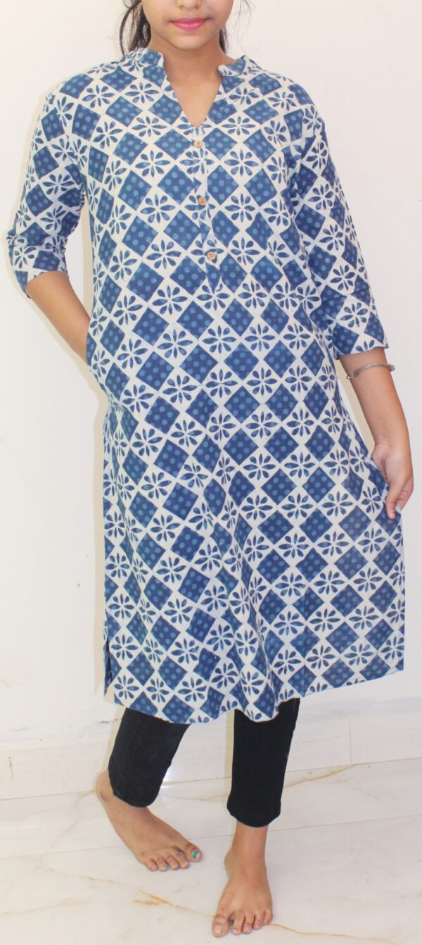 Indigo Print Collar Neck Kurta
