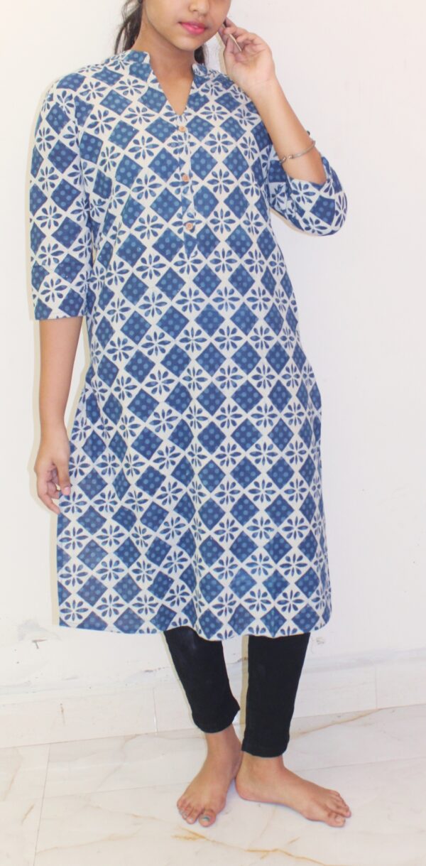 Indigo Print Collar Neck Kurta