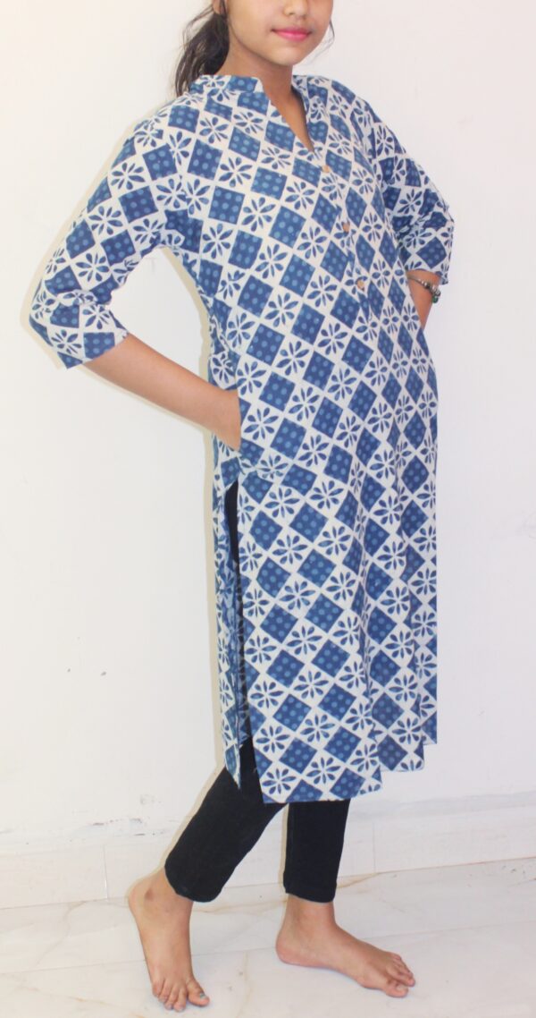 Indigo Print Collar Neck Kurta