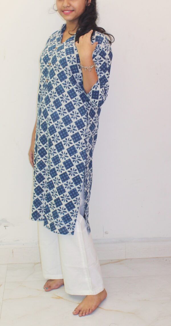 Indigo Print Collar Neck Kurta